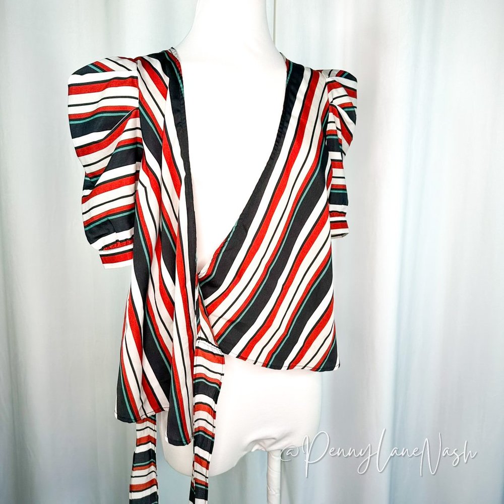 A Calin by Flying Tomato Puff Sleeve Striped Wrap Top - Picture 11 of 12